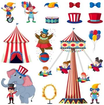 Set of circus elements on white background Stock Illustration