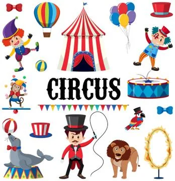 Set of circus elements on white background Illustrazione stock