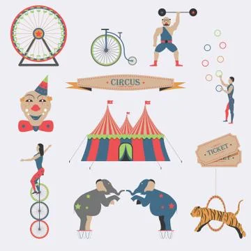 Set of Circus Flat Icons. Stock Illustration