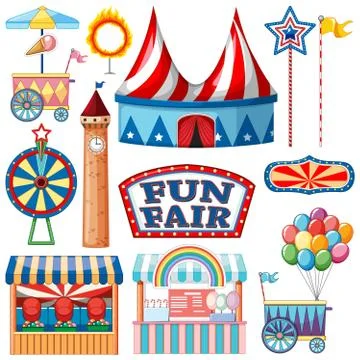 Set of circus items on white background Ilustración de archivo