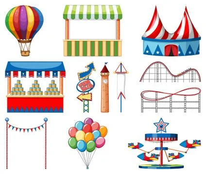 Set of circus items on white background Ilustración de archivo
