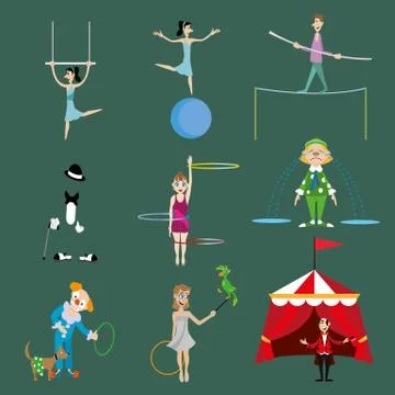 A set of circus performers isolated Stock Illustration