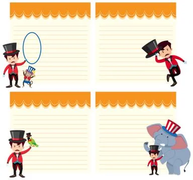 Set of circus show on note template Stock Illustration