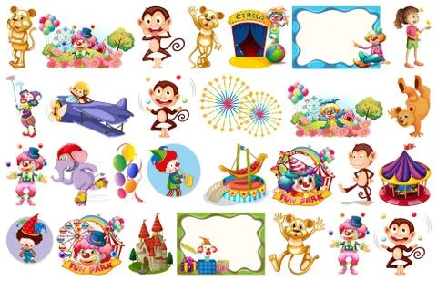 Set of circus temed elements and objects Illustrazione stock