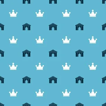Set Circus tent and Jester hat with bells on seamless pattern. Vector Stock Illustration