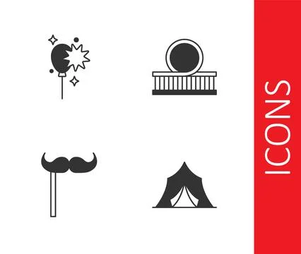 Set Circus tent, Balloons with ribbon, Paper mustache stick and Roller coas.. Stockillustratie