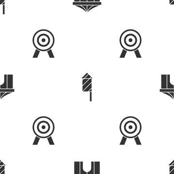 Set Circus tent, Firework rocket and Target on seamless pattern. Vector Illustrazione stock