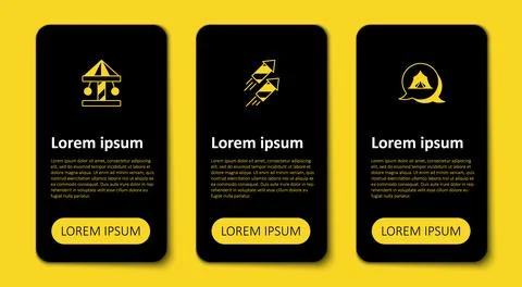 Set Circus tent, Firework rocket and Attraction carousel. Business infograp.. Illustrazione stock