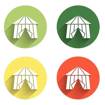 Set Circus tent icon isolated with long shadow background. Carnival camping.. Stock-Illustration