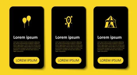 Set Circus tent, Magic hand mirror and Balloons with ribbon. Business infog.. Illustrazione stock