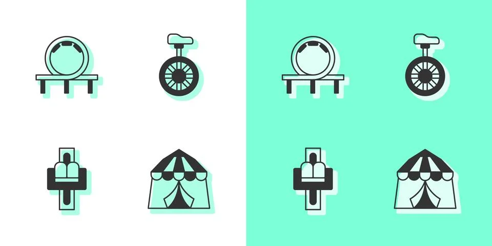 Set Circus tent, Roller coaster, Attraction carousel and Unicycle or one wh.. Stock Illustration