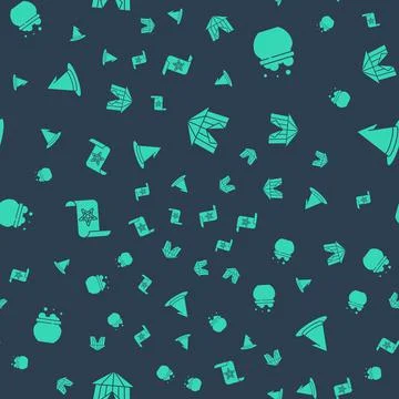 Set Circus tent, Witch cauldron, Ancient magic book and hat on seamless pattern Stock Illustration