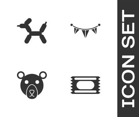 Set Circus ticket, Balloon dog, Bear head and Carnival garland with flags icon Illustrazione stock