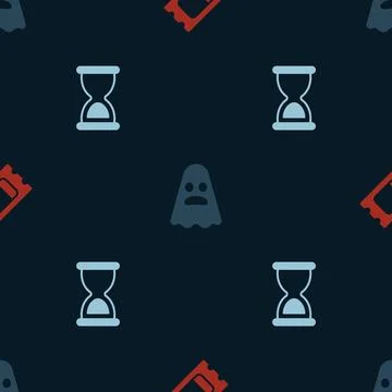 Set Circus ticket, Ghost and Old hourglass on seamless pattern. Vector Stock Illustration