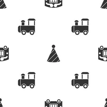 Set Circus wagon, Party hat and Toy train on seamless pattern. Vector イラスト素材