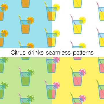 Set of citrus drinks seamless patterns イラスト素材