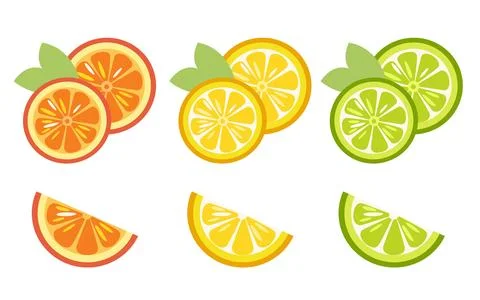 Set of citrus fruit. Orange, lemon, and lime Stock Illustration