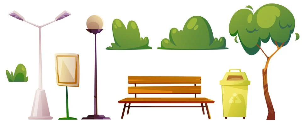 Set of city elements, constructor, park items Ilustração Stock