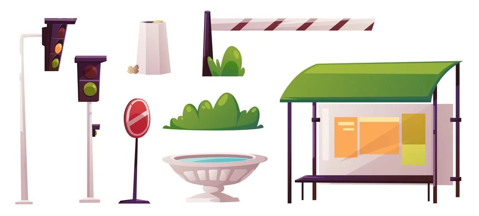 Set of city elements, constructor, street decor Stock Illustration