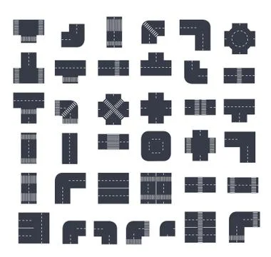 A set of city intersections Top View from above of street modules Illustrazione stock
