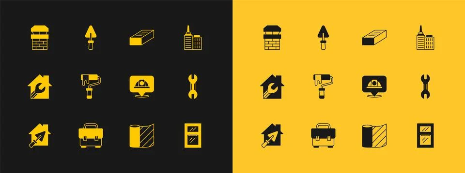 Set City landscape, Toolbox, Worker safety helmet, Wallpaper, Paint roller .. Stock-Illustration