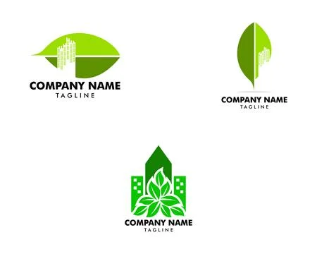 Set of City Leaf Logo Design Template Illustrazione stock