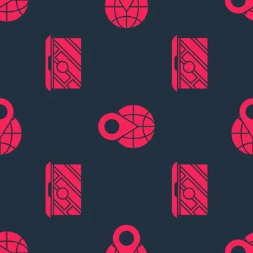 Set City map navigation and Location on the globe on seamless pattern. Vector Illustrazione stock