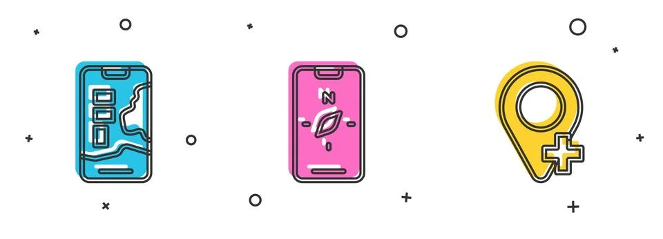 Set City map navigation, Compass mobile and Location icon. Vector Stock Illustration