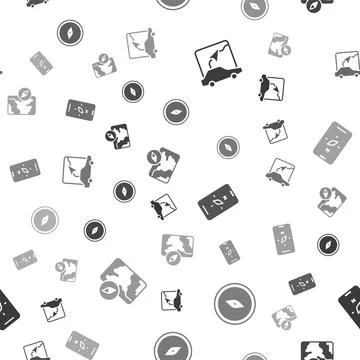 Set City map navigation, Compass, mobile and  on seamless pattern. Vector Stock Illustration