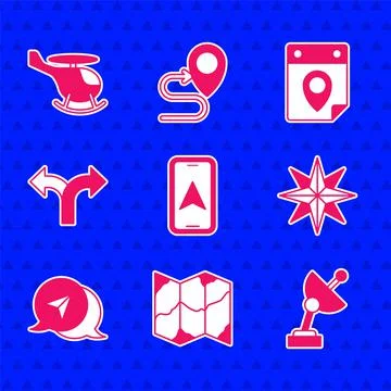 Set City map navigation, Folded, Radar, Wind rose, Infographic of city, Road Stock Illustration