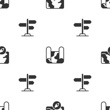 Set City map navigation, Folded and Road traffic sign on seamless pattern. .. Illustrazione stock