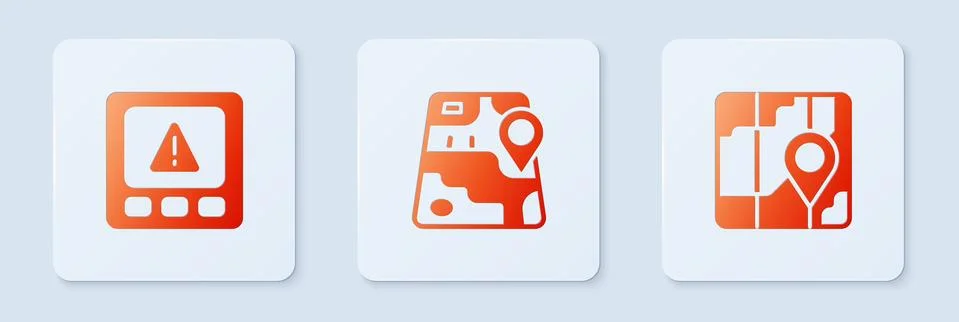 Set City map navigation, Gps device error and . White square button. Vector Illustrazione stock