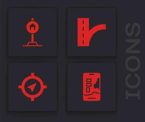 Set City map navigation, Hotel sign for traffic, Road and Compass icon. Vector Stock Illustration