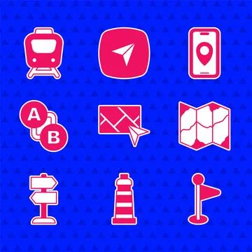 Set City map navigation, Lighthouse, Location marker, Folded, Road traffic .. Stock Illustration