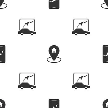 Set City map navigation, Location with house and on seamless pattern. Vector Illustrazione stock