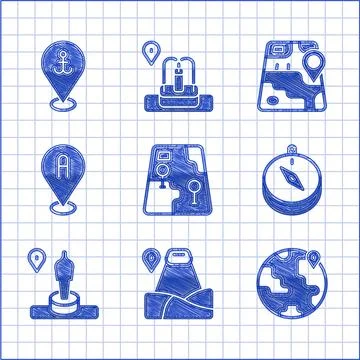 Set City map navigation, Location with mountain, the globe, Compass, and Stock Illustration