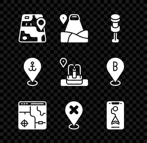 Set City map navigation, Location with mountain, Push pin, Infographic of city Stock Illustration