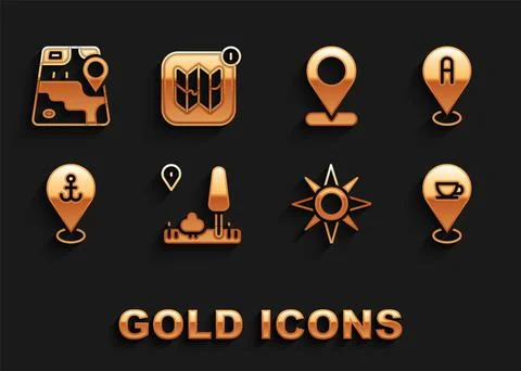 Set City map navigation, Location, with coffee cup, Wind rose, anchor,  and.. Stock Illustration