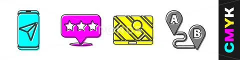 Set City map navigation, Map pointer with star, City map navigation and ...
