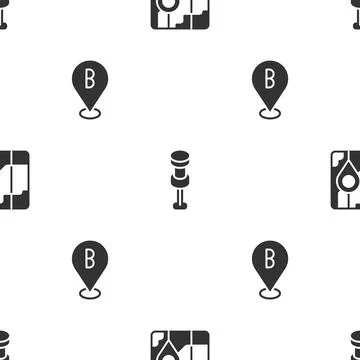 Set City map navigation, Push pin and Location on seamless pattern. Vector Illustrazione stock