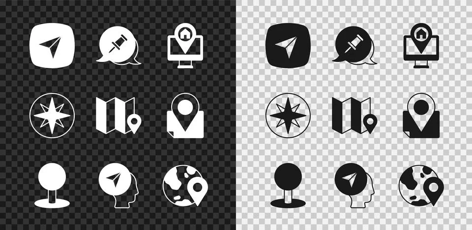 Set City map navigation, Push pin, Monitor with location, Map marker human Stock Illustration