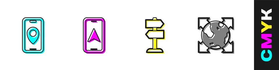 Set City map navigation, , Road traffic sign and World globe with compass icon Stock Illustration