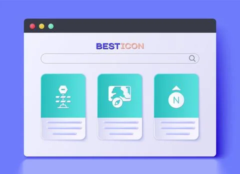 Set City map navigation, Road barrier and Compass icon. Vector Stock Illustration