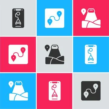 Set City map navigation, Route location and Location with mountain icon. Vector Stock Illustration