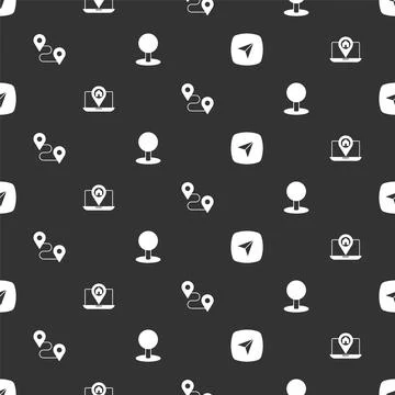 Set City map navigation, Route location and Push pin on seamless pattern. V.. Illustrazione stock