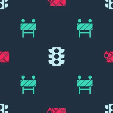 Set City map navigation, Traffic light and Road barrier on seamless pattern Stock Illustration