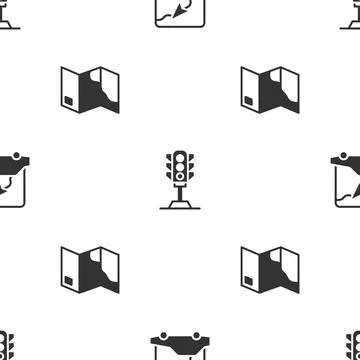 Set City map navigation, Traffic light and Folded on seamless pattern. Vector Stock Illustration