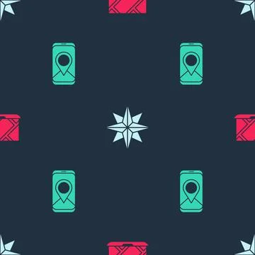 Set City map navigation, Wind rose and on seamless pattern. Vector Stock Illustration