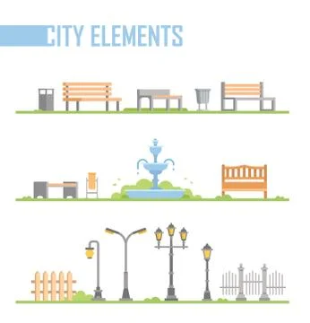 Set of city park elements - modern vector cartoon isolated illustration Ilustração Stock