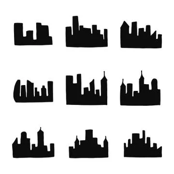 Set of city silhouette. isolated objects icons 스톡 일러스트